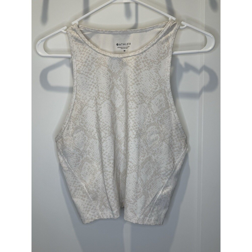 Athleta Conscious Crop Bra Medium White Longline Sports Active Yoga Workout Tan